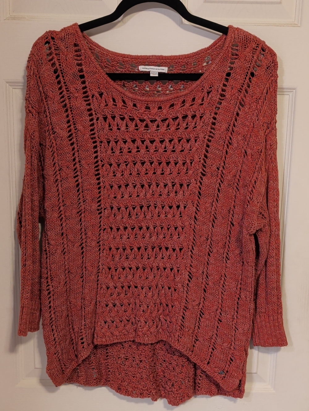 Women's American Eagle Open Knit Oversized High-Low Sweater Burnt Orange Medium